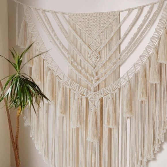 Boho Macrame Woven Handmade Craft Mid Century Modern Hanging Tassel Room Decor - Picture 3 of 8